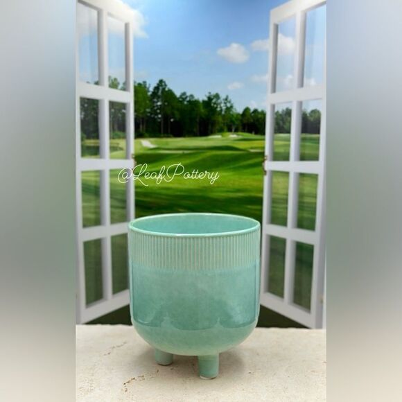 Jenna Turquoise Ceramic Planter Pot with Stud legs attached - Picture 4 of 10